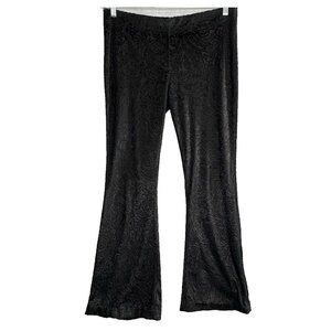 FREE PEOPLE Women Bell Bottom Pants Velvet Textured Sheer Sz M Black 67-17
